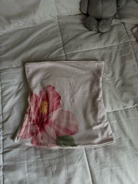 Hollister Reversible Tube Top White with Pink Floral Print and Baby Pink